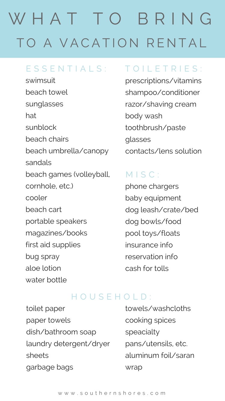 The Outer Banks Vacation Rental Packing List Southern Shores Realty Blog